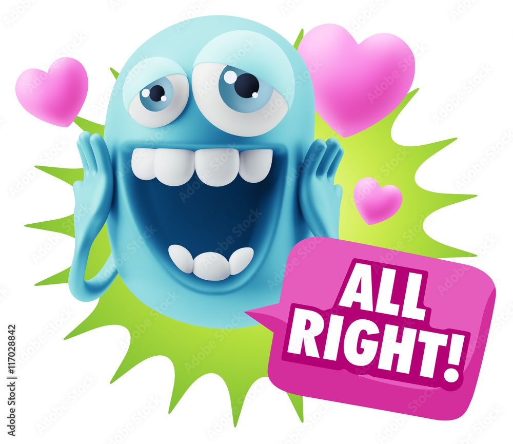 3d Rendering. Love Emoticon Face with hands on cheeks saying All 3d Rendering. Love Emoticon Face with hands on cheeks saying All