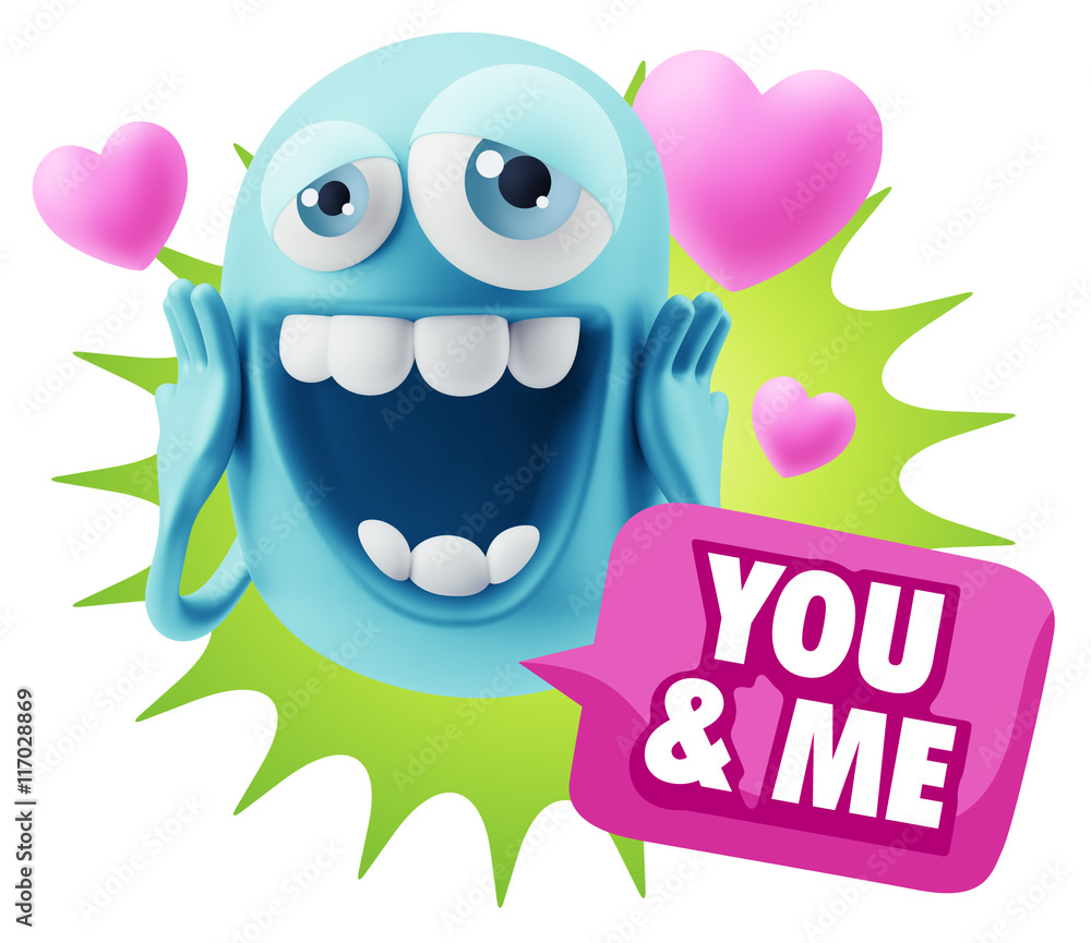 3d Rendering. Love Emoticon Face with hands on cheeks saying You 3d Rendering. Love Emoticon Face with hands on cheeks saying You