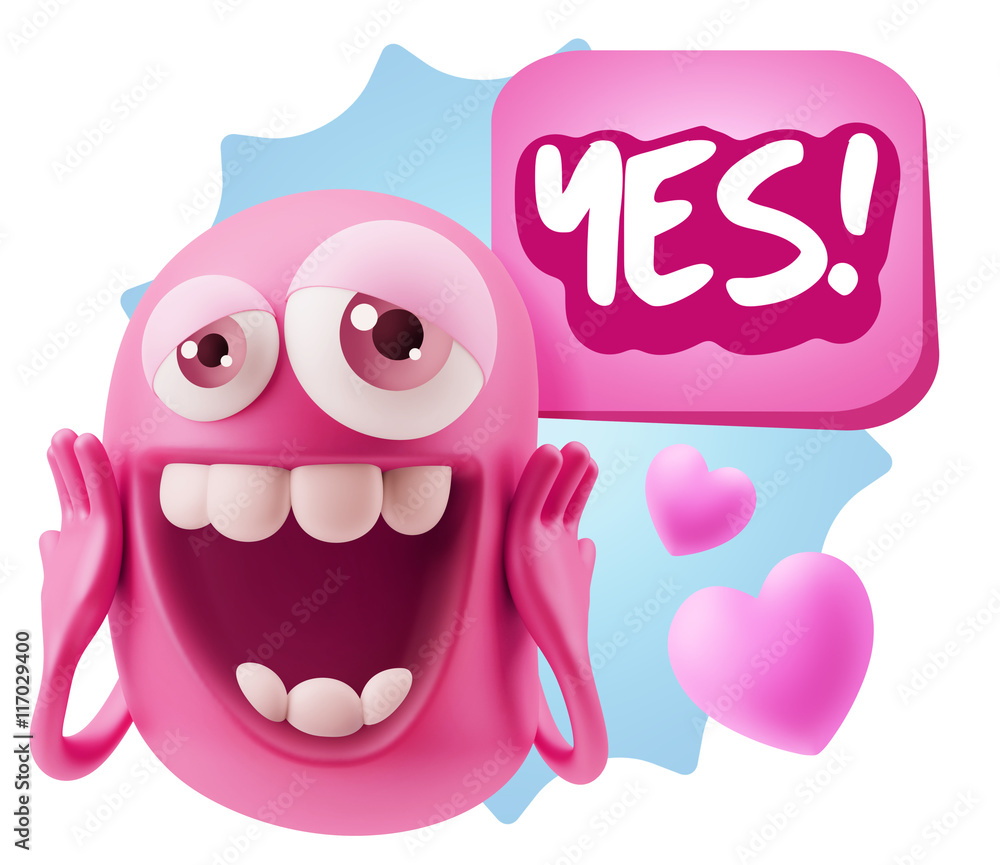 3d Rendering. Love Emoticon Face with hands on cheeks saying Yes 3d Rendering. Love Emoticon Face with hands on cheeks saying Yes