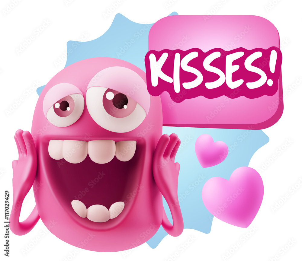 3d Rendering. Love Emoticon Face with hands on cheeks saying Kis 3d Rendering. Love Emoticon Face with hands on cheeks saying Kis