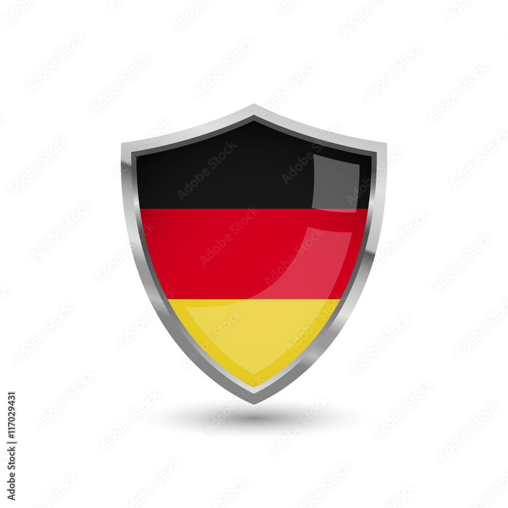 National flag of Germany. Flag on the metal shield with glare. National flag of Germany. Flag on the metal shield with glare.