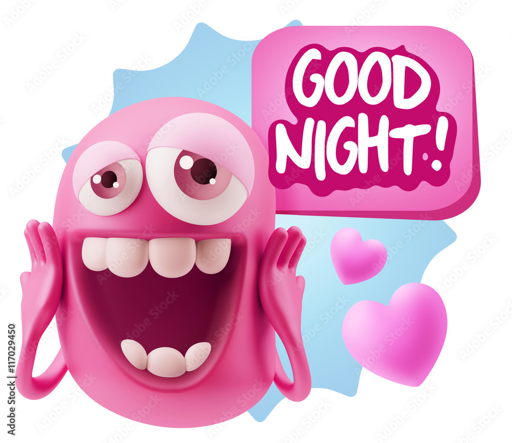 Obraz premium 3d Rendering. Love Emoticon Face with hands on cheeks saying Goo