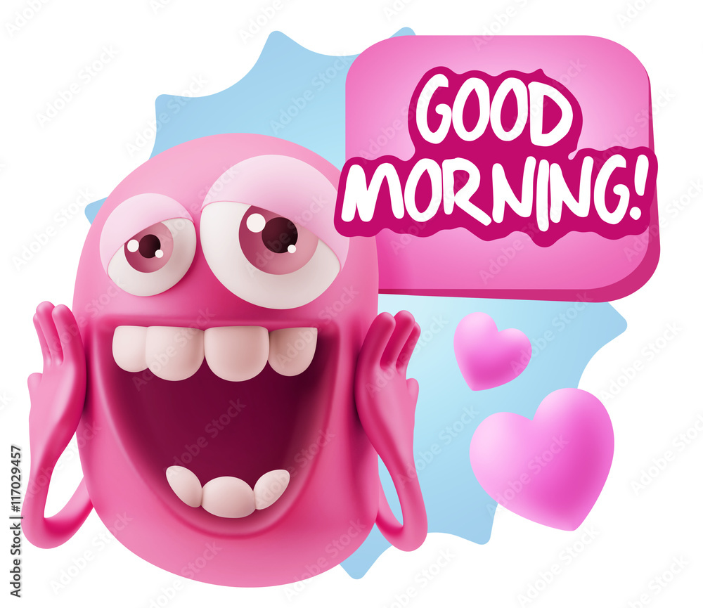 3d Rendering. Love Emoticon Face with hands on cheeks saying Goo 3d Rendering. Love Emoticon Face with hands on cheeks saying Goo