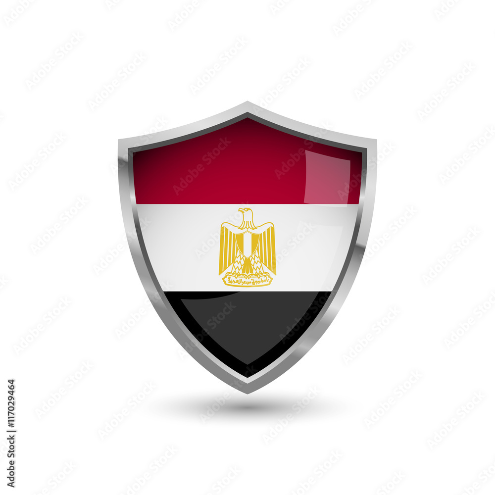 National flag of Egypt. Flag on the metal shield with glare. National flag of Egypt. Flag on the metal shield with glare.
