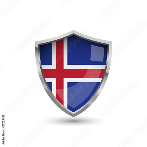 Free Download National flag of Iceland. Flag on the metal shield with glare. - GFXLoad