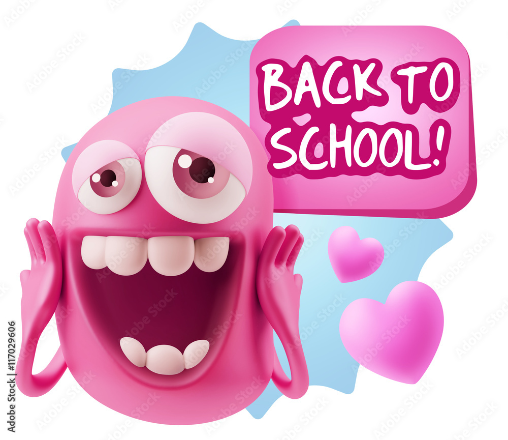 3d Rendering. Love Emoticon Face with hands on cheeks saying Bac 3d Rendering. Love Emoticon Face with hands on cheeks saying Bac
