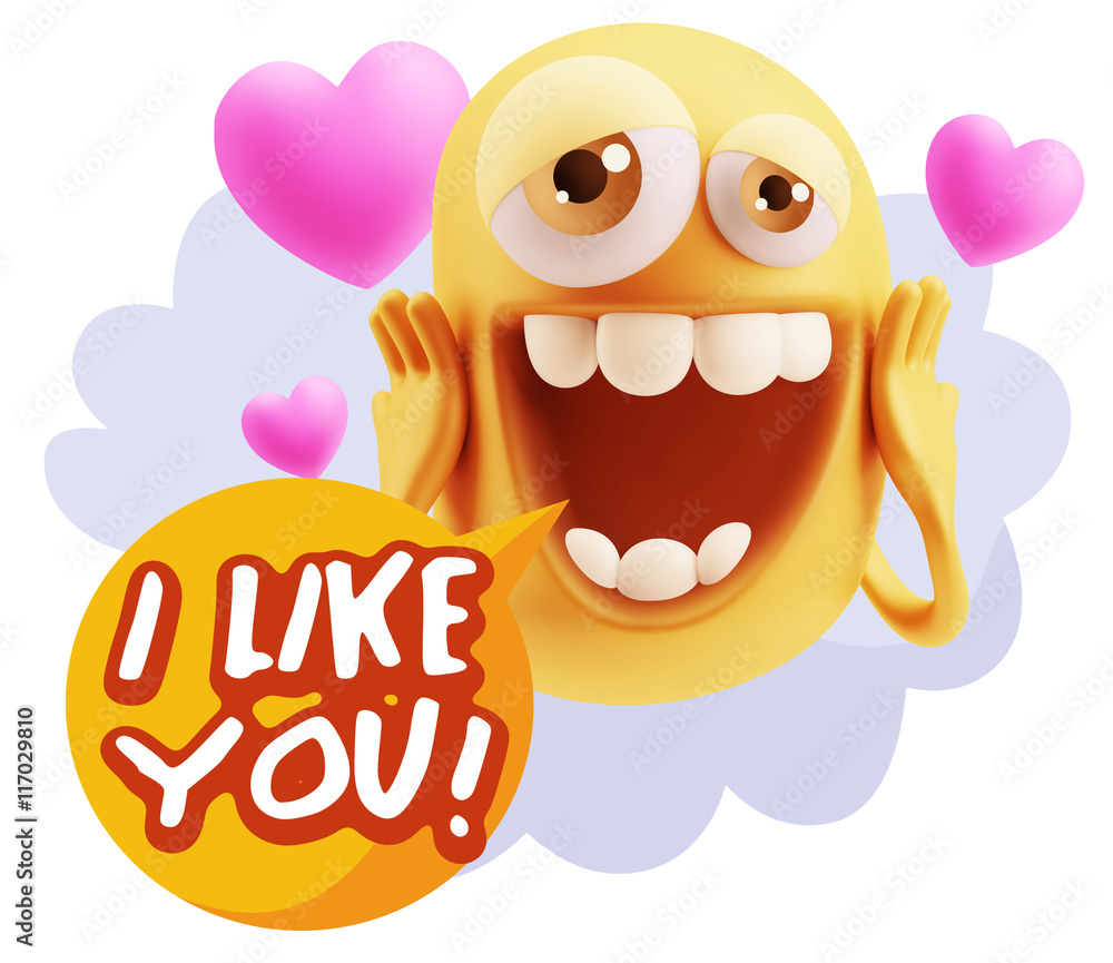 3d Rendering. Love Emoticon Face with hands on cheeks saying I L 3d Rendering. Love Emoticon Face with hands on cheeks saying I L