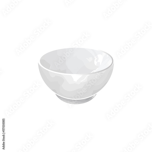 Simple white porcelain bowl. Vector iluustration in watercolor style.
