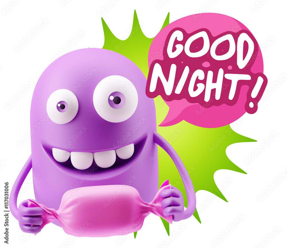 3d Rendering. Candy Gift Emoticon Face saying Good Night with Co 3d Rendering. Candy Gift Emoticon Face saying Good Night with Co