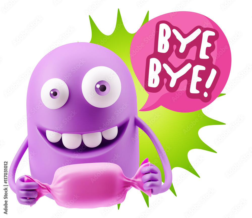 3d Rendering. Candy Gift Emoticon Face saying Bye Bye with Color 3d Rendering. Candy Gift Emoticon Face saying Bye Bye with Color