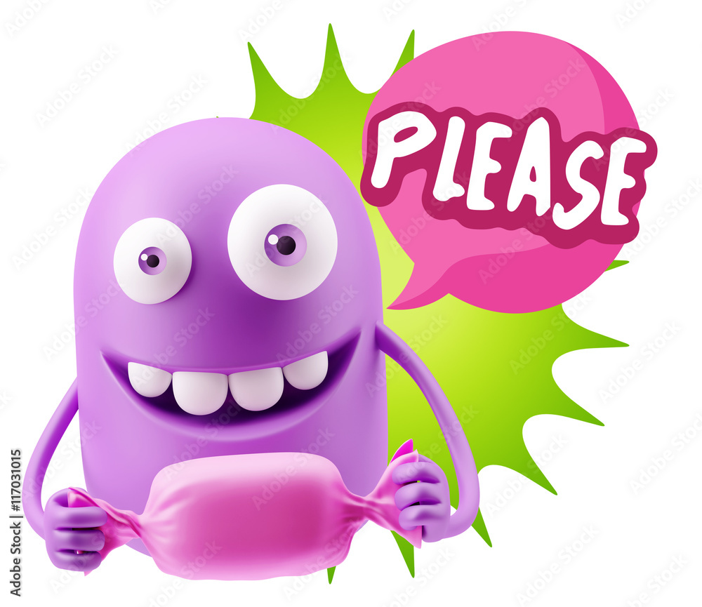 3d Rendering. Candy Gift Emoticon Face saying Please with Colorf 3d Rendering. Candy Gift Emoticon Face saying Please with Colorf