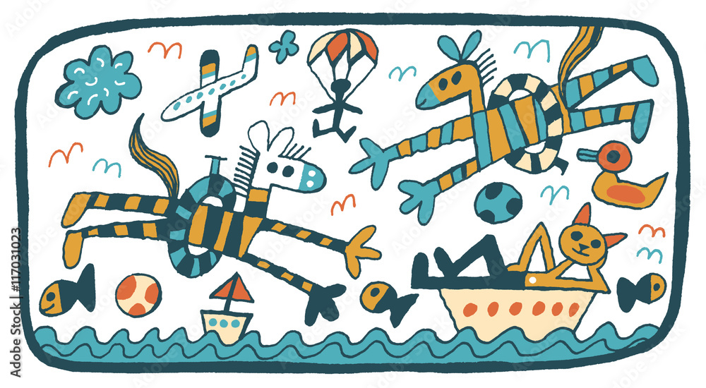 Obraz premium zebras, holiday, humor, jumping, sea