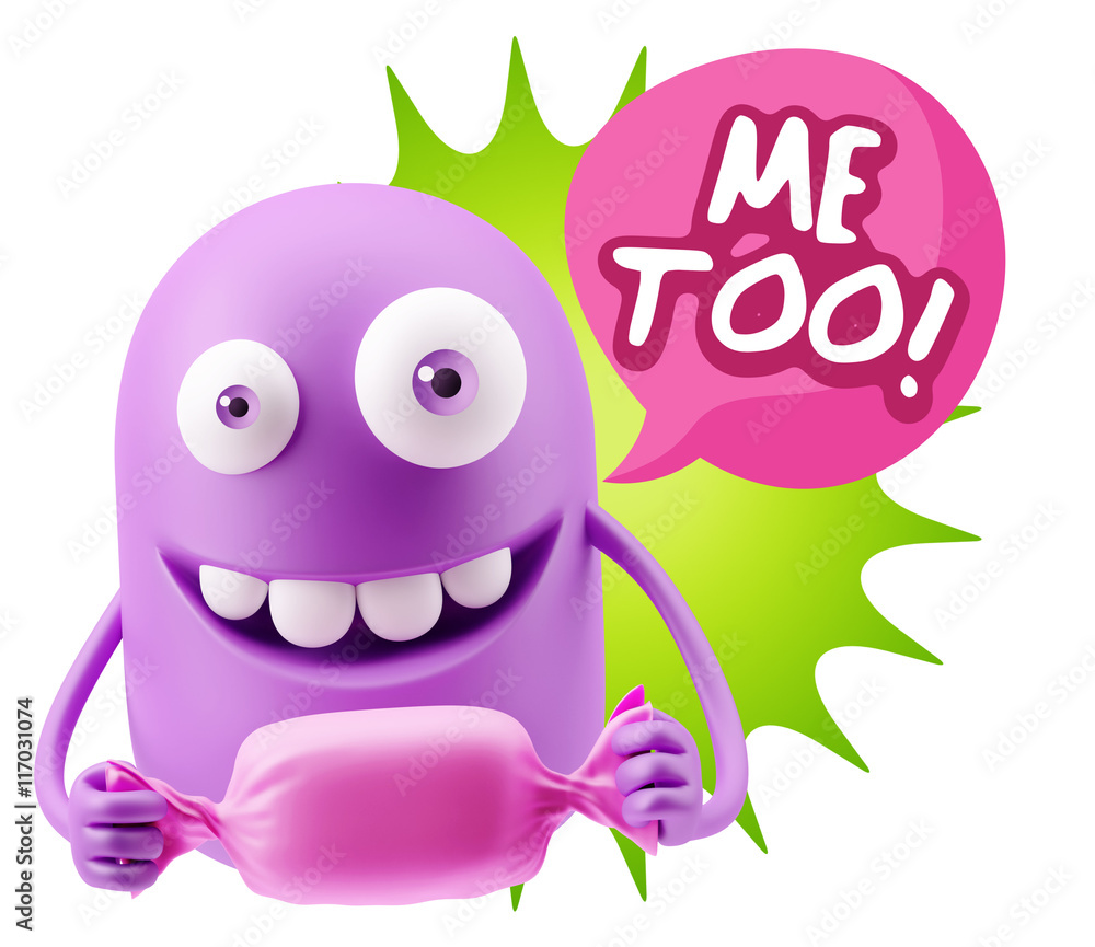 3d Rendering. Candy Gift Emoticon Face saying Me Too with Colorf 3d Rendering. Candy Gift Emoticon Face saying Me Too with Colorf