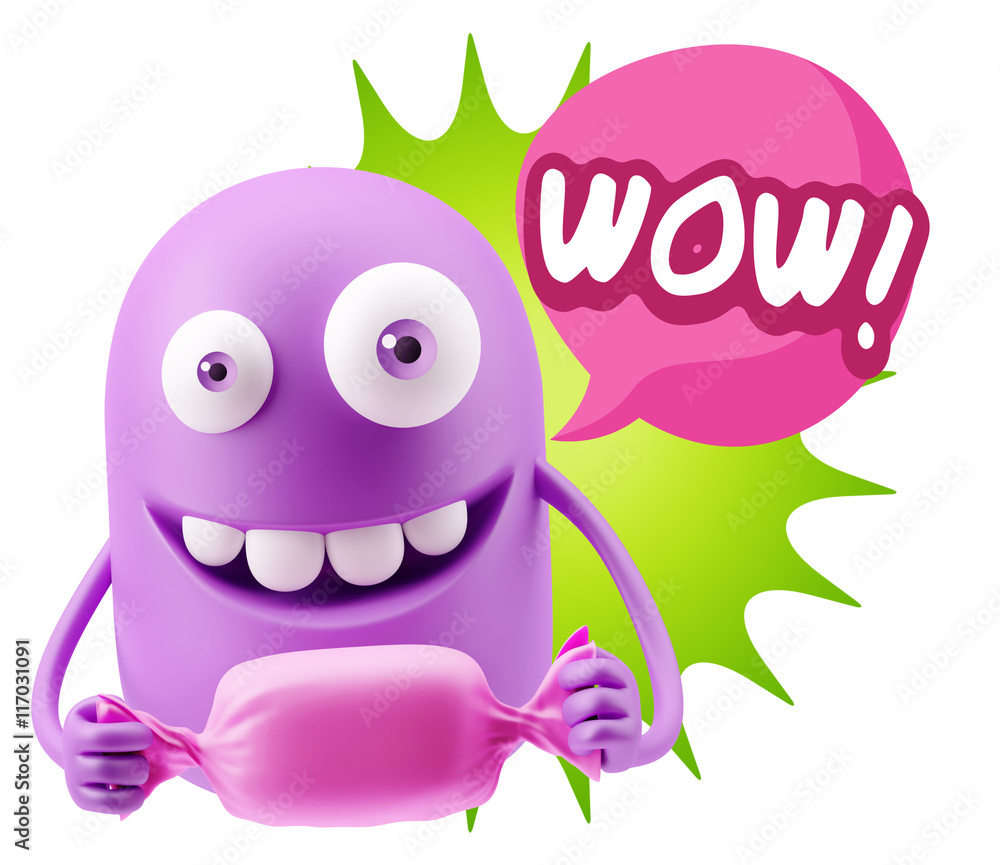 3d Rendering. Candy Gift Emoticon Face saying Wow with Colorful 3d Rendering. Candy Gift Emoticon Face saying Wow with Colorful