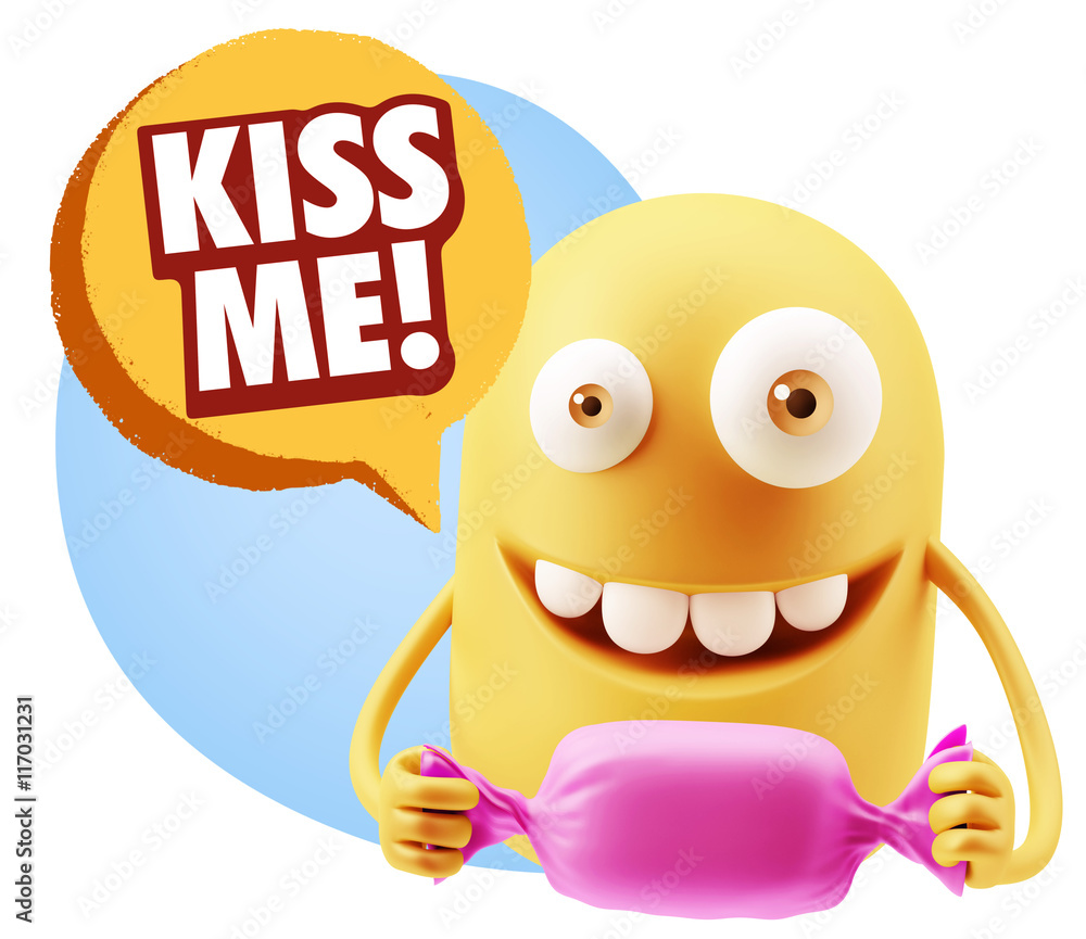 3d Rendering. Candy Gift Emoticon Face saying Kiss Me with Color 3d Rendering. Candy Gift Emoticon Face saying Kiss Me with Color
