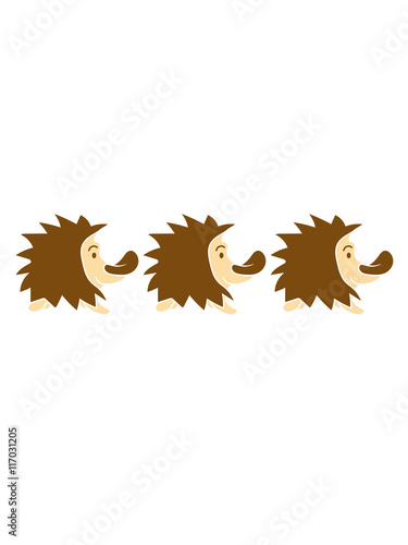 3 sweet little cute hedgehog walking team buddies pattern design © Style-o-Mat-Design
