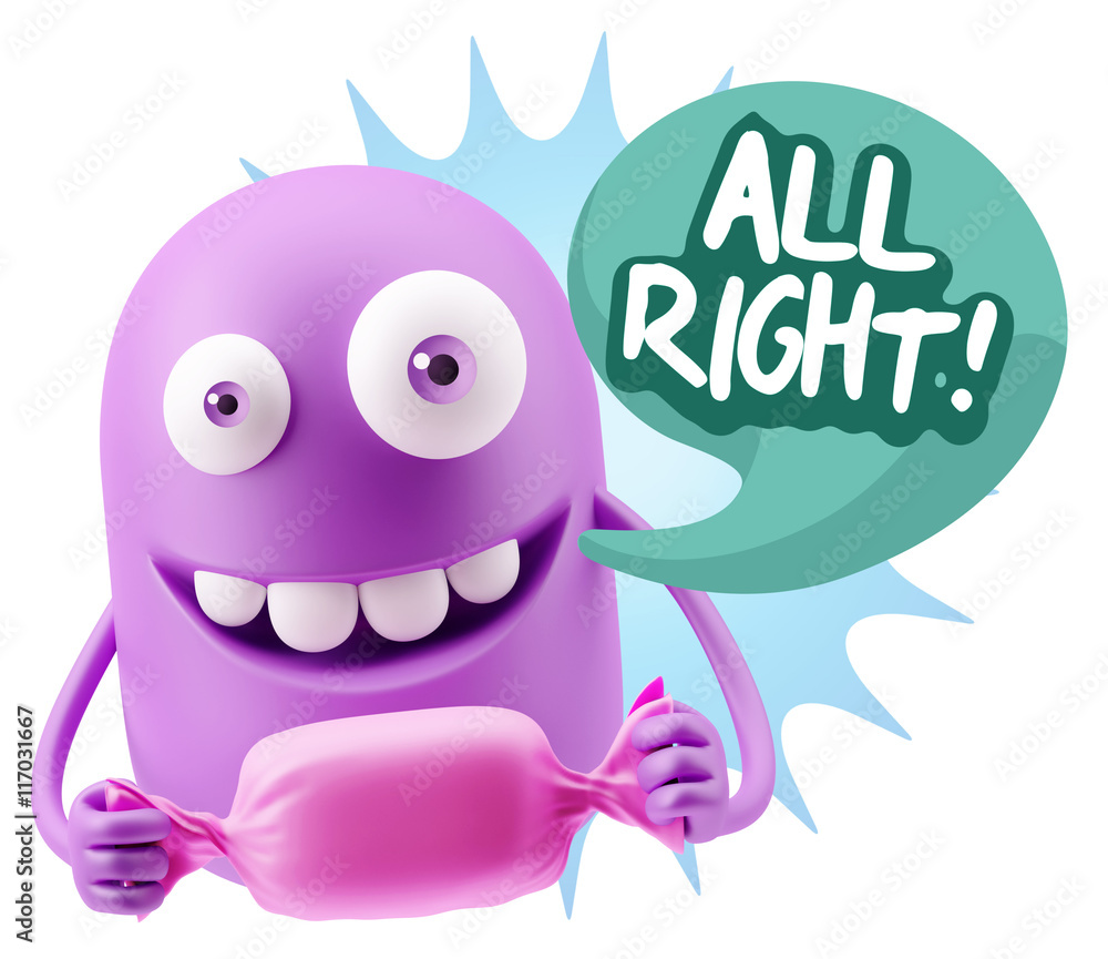 3d Rendering. Candy Gift Emoticon Face saying All Right with Col 3d Rendering. Candy Gift Emoticon Face saying All Right with Col