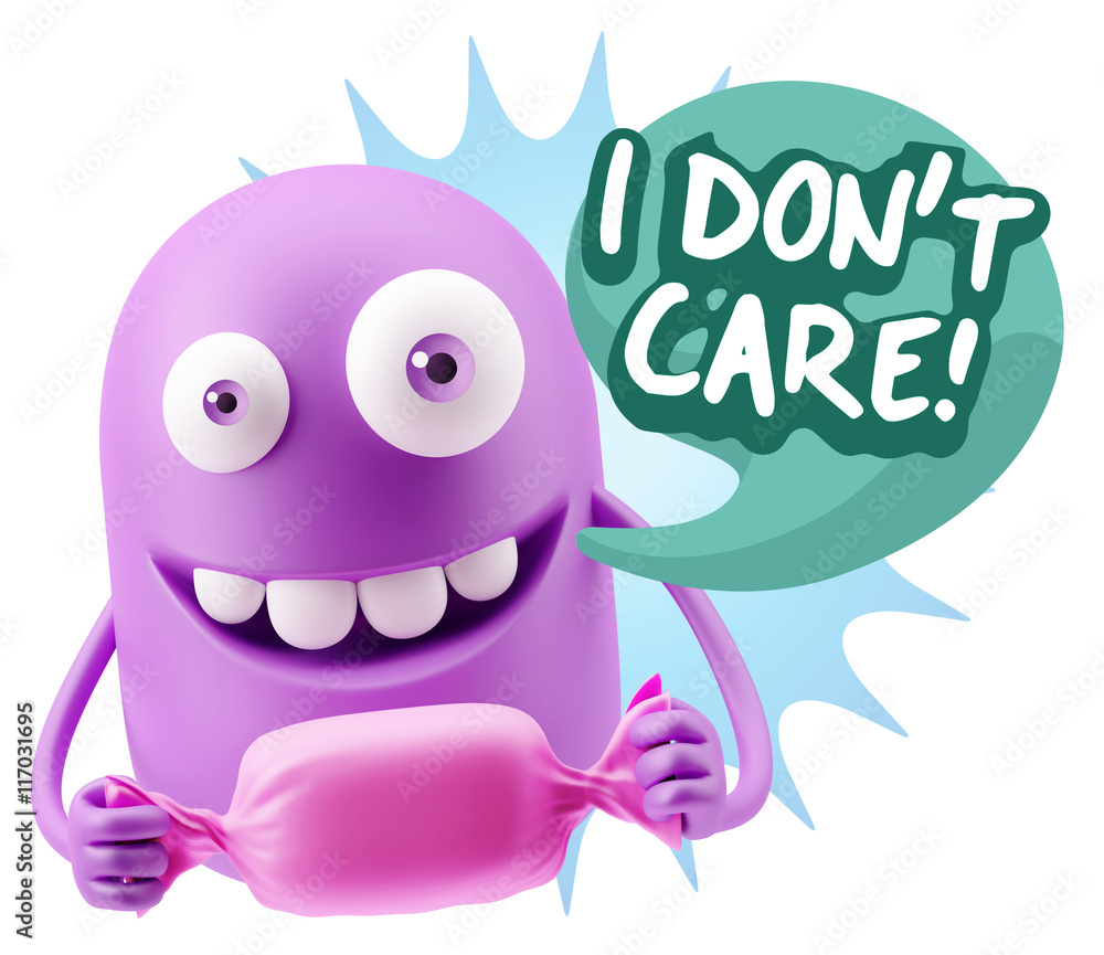 3d Rendering. Candy Gift Emoticon Face saying I Don't Care with 3d Rendering. Candy Gift Emoticon Face saying I Don't Care with