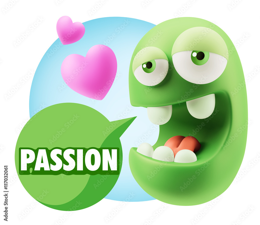 3d Rendering. Emoticon Face in Love saying Passion with Colorful 3d Rendering. Emoticon Face in Love saying Passion with Colorful