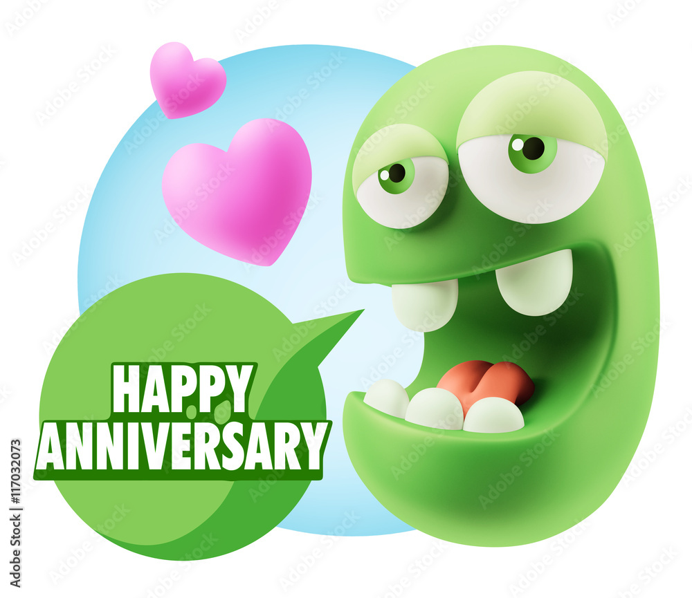 3d Rendering. Emoticon Face in Love saying Happy Anniversary wit 3d Rendering. Emoticon Face in Love saying Happy Anniversary wit