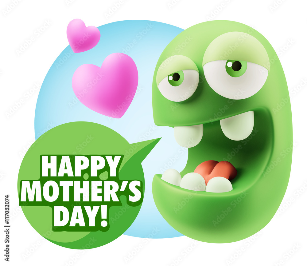 3d Rendering. Emoticon Face in Love saying Happy Mother's Day wi 3d Rendering. Emoticon Face in Love saying Happy Mother's Day wi