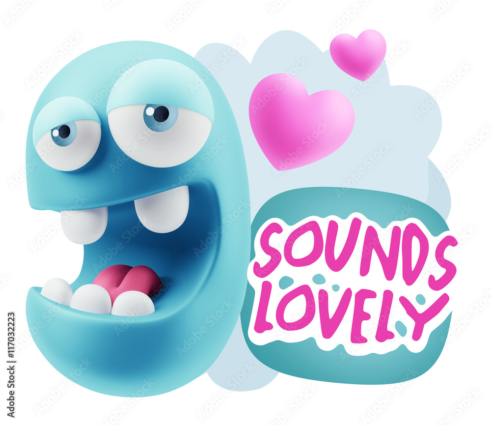 3d Rendering. Emoticon Face in Love saying Sounds Lovely with Co 3d Rendering. Emoticon Face in Love saying Sounds Lovely with Co