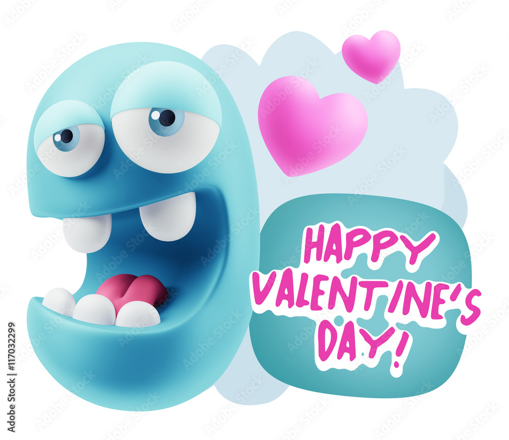 3d Rendering. Emoticon Face in Love saying Happy Valentine's Day 3d Rendering. Emoticon Face in Love saying Happy Valentine's Day