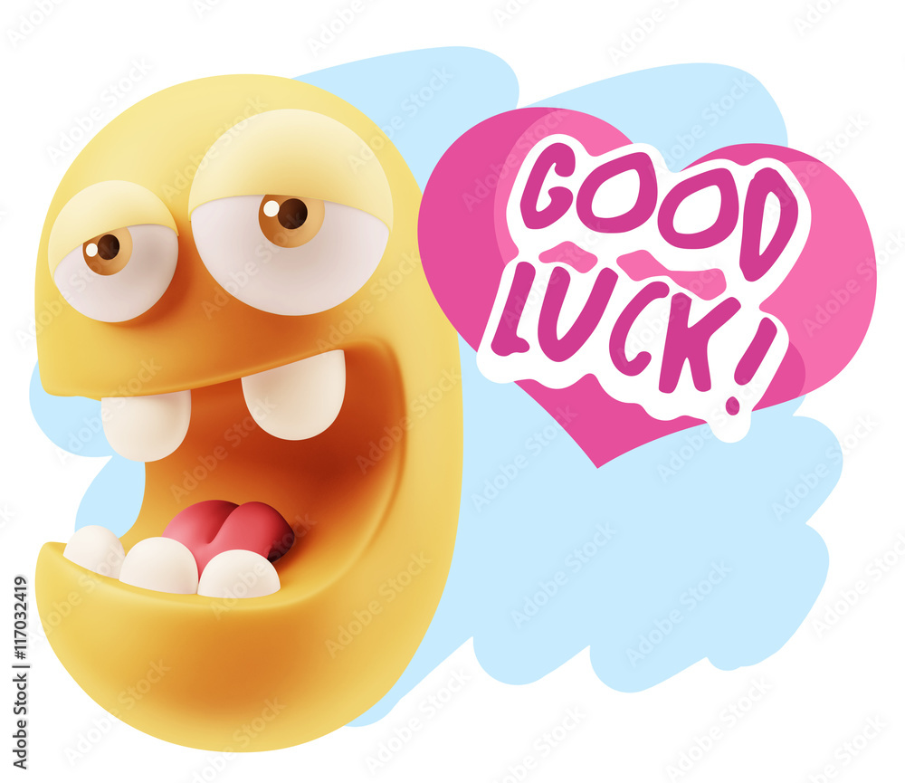 3d Rendering. Emoticon Face in Love saying Good Luck with Colorf 3d Rendering. Emoticon Face in Love saying Good Luck with Colorf