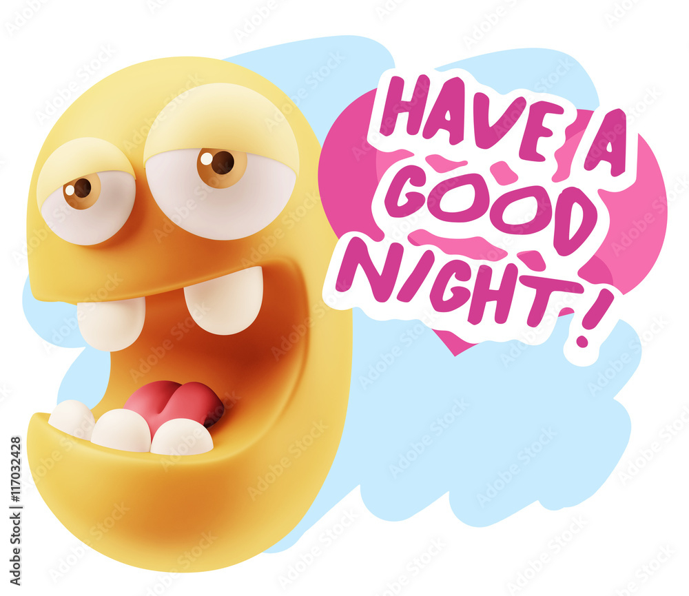 3d Rendering. Emoticon Face in Love saying Have A Good Night wit 3d Rendering. Emoticon Face in Love saying Have A Good Night wit