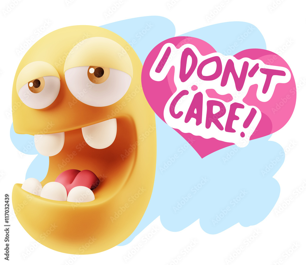 3d Rendering. Emoticon Face in Love saying I Don't Care with Col 3d Rendering. Emoticon Face in Love saying I Don't Care with Col