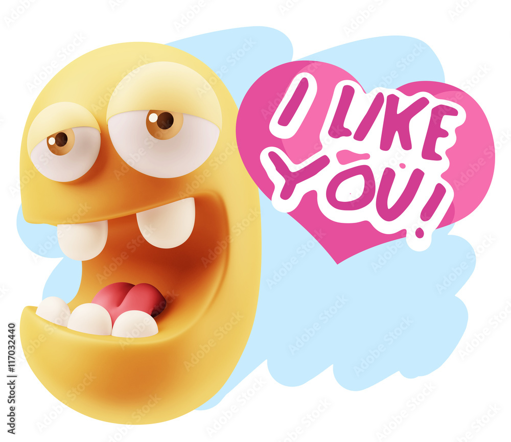 3d Rendering. Emoticon Face in Love saying I Like You with Color 3d Rendering. Emoticon Face in Love saying I Like You with Color
