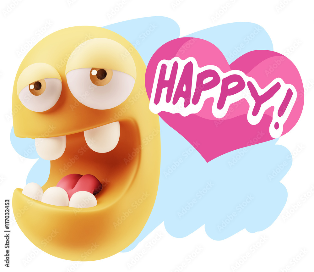 3d Rendering. Emoticon Face in Love saying Happy with Colorful S 3d Rendering. Emoticon Face in Love saying Happy with Colorful S