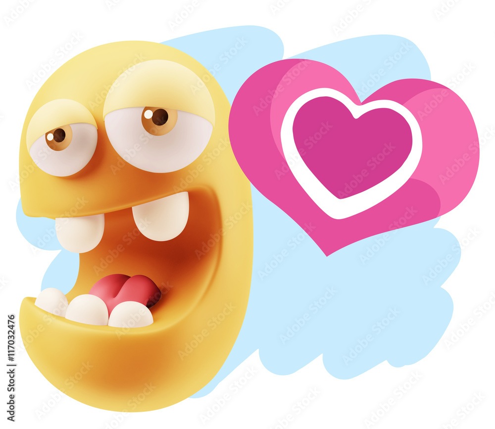 Fototapeta premium 3d Rendering. Emoticon Face in Love saying Love with a Heart Sha