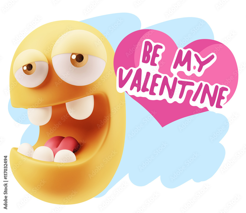 3d Rendering. Emoticon Face in Love saying Be My Valentine with 3d Rendering. Emoticon Face in Love saying Be My Valentine with