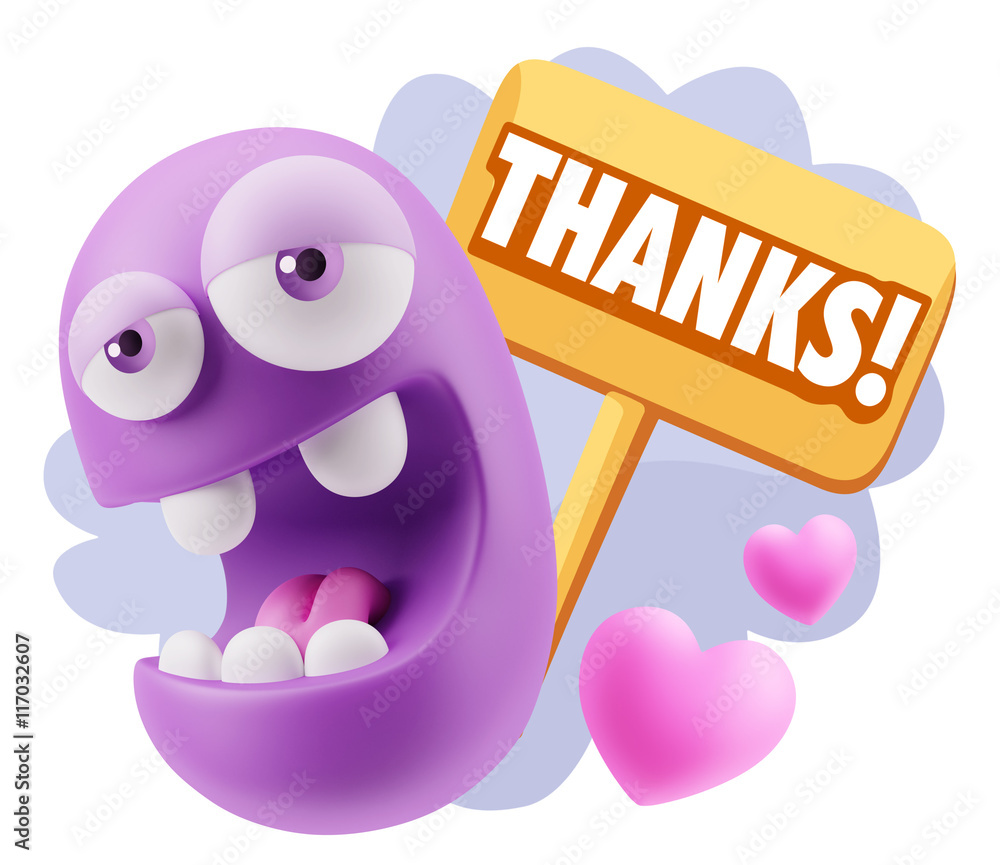 3d Rendering. Emoticon Face in Love saying Thanks with Colorful 3d Rendering. Emoticon Face in Love saying Thanks with Colorful