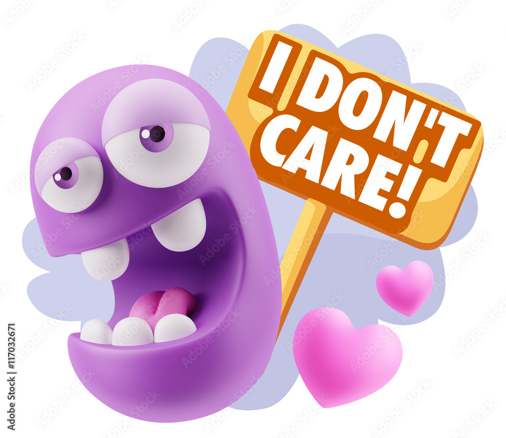 3d Rendering. Emoticon Face in Love saying I Don't Care with Col 3d Rendering. Emoticon Face in Love saying I Don't Care with Col