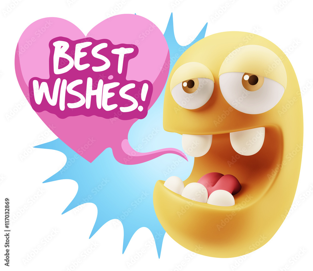 3d Rendering. Emoticon Face in Love saying Best Wishes with Colo 3d Rendering. Emoticon Face in Love saying Best Wishes with Colo