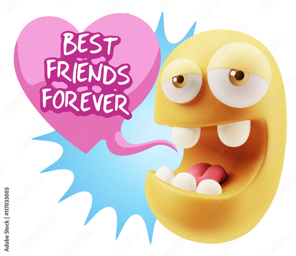 3d Rendering. Emoticon Face in Love saying Best Friends Forever 3d Rendering. Emoticon Face in Love saying Best Friends Forever