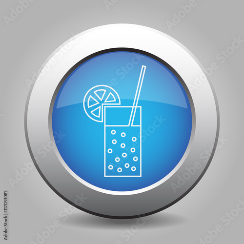 blue metal button-glass with drink, straw, citrus