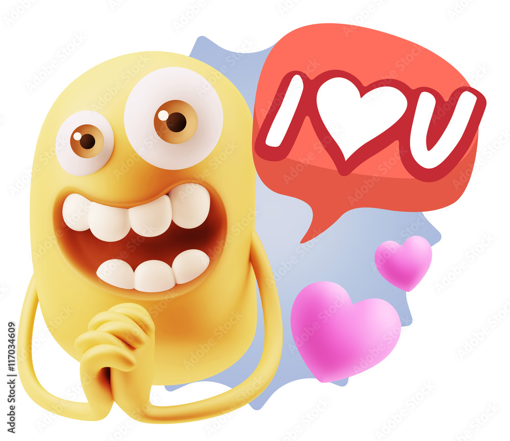 3d Rendering. Love Emoticon Face saying I Love U with Colorful S 3d Rendering. Love Emoticon Face saying I Love U with Colorful S
