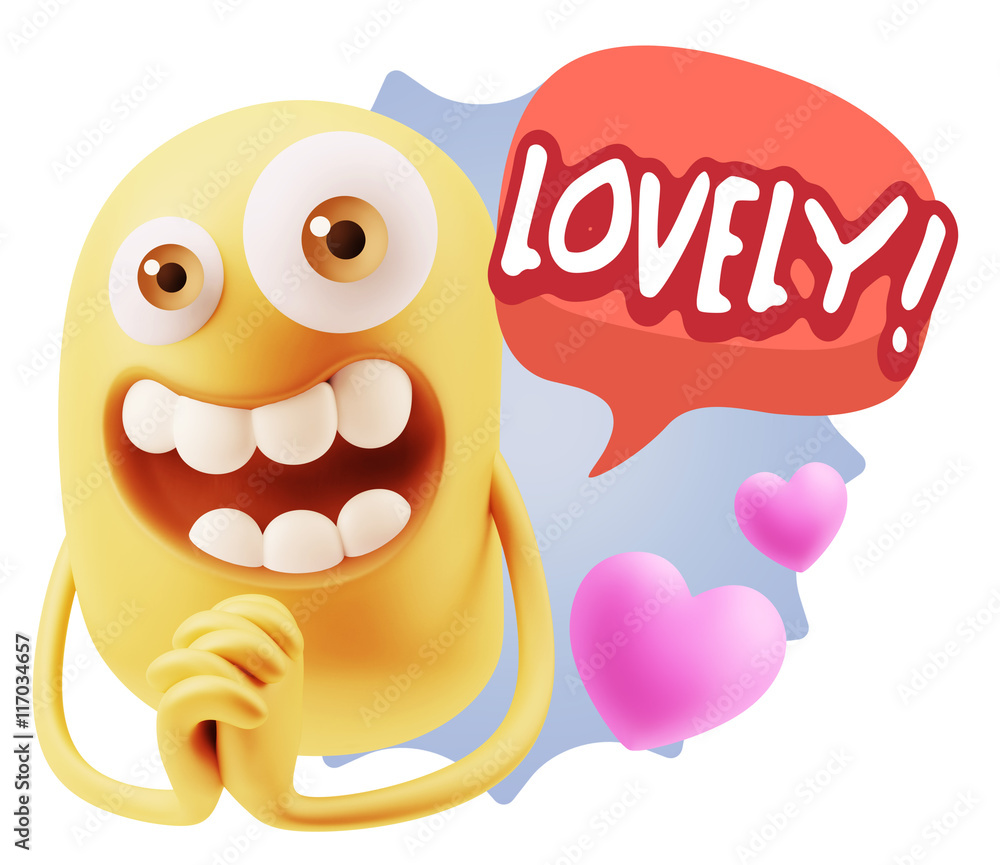 3d Rendering. Love Emoticon Face saying Lovely with Colorful Spe 3d Rendering. Love Emoticon Face saying Lovely with Colorful Spe