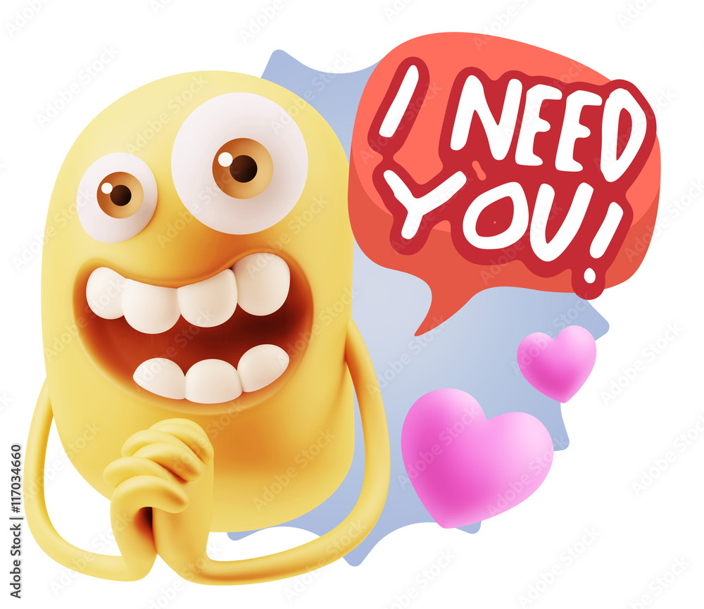 3d Rendering. Love Emoticon Face saying I Need You with Colorful 3d Rendering. Love Emoticon Face saying I Need You with Colorful