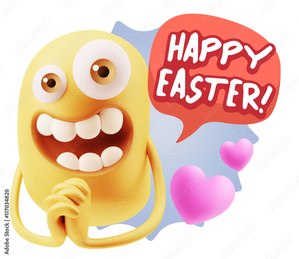 3d Rendering. Love Emoticon Face saying Happy Easter with Colorf 3d Rendering. Love Emoticon Face saying Happy Easter with Colorf