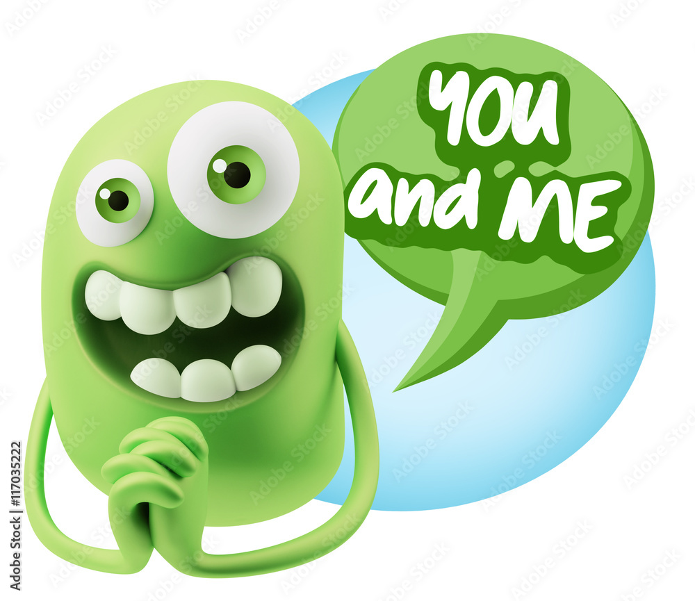 3d Rendering. Love Emoticon Face saying You And Me with Colorful 3d Rendering. Love Emoticon Face saying You And Me with Colorful