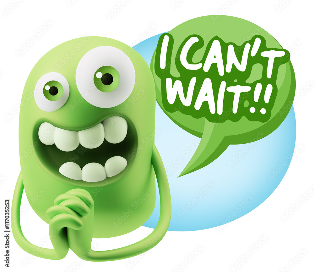 3d Rendering. Love Emoticon Face saying I Can't Wait with Colorf 3d Rendering. Love Emoticon Face saying I Can't Wait with Colorf