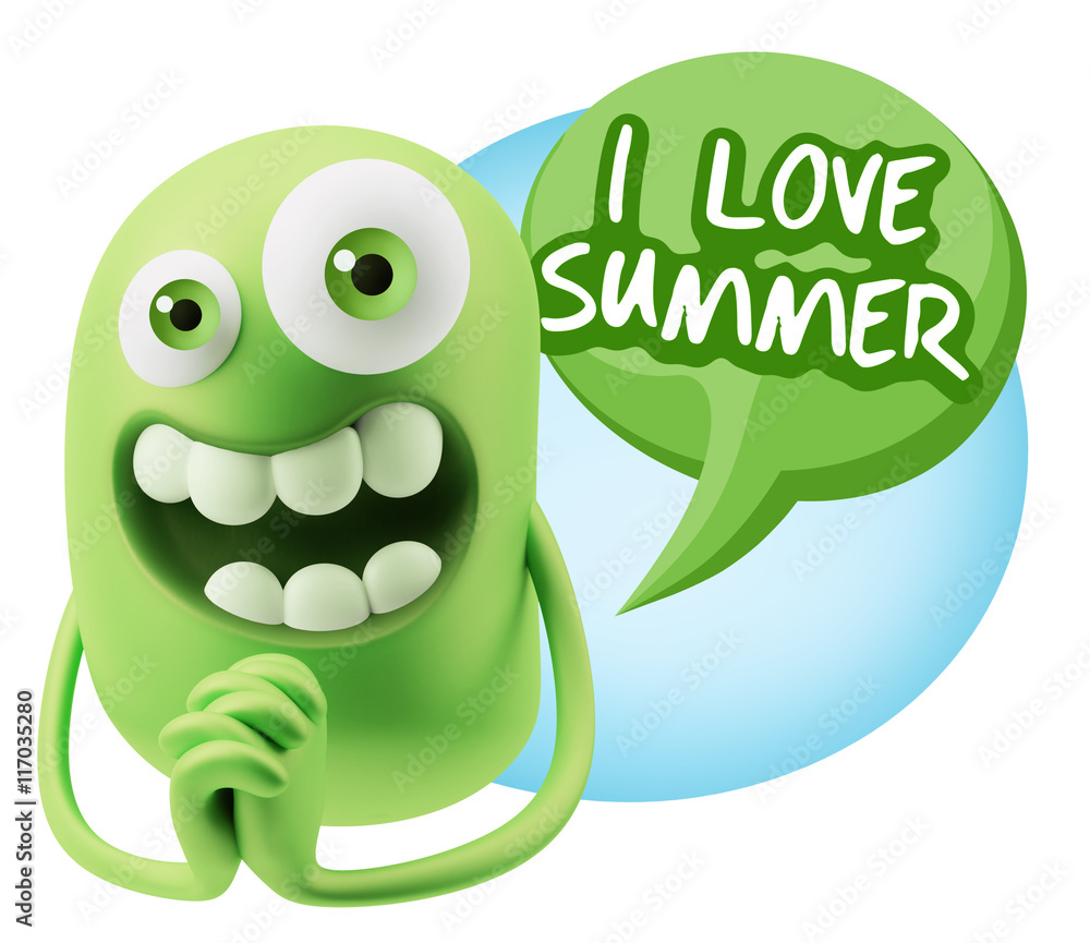 3d Rendering. Love Emoticon Face saying I Love Summer with Color 3d Rendering. Love Emoticon Face saying I Love Summer with Color