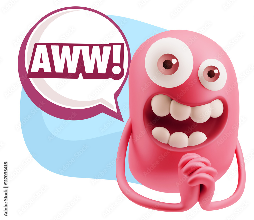 3d Rendering. Love Emoticon Face saying Awww with Colorful Speec 3d Rendering. Love Emoticon Face saying Awww with Colorful Speec