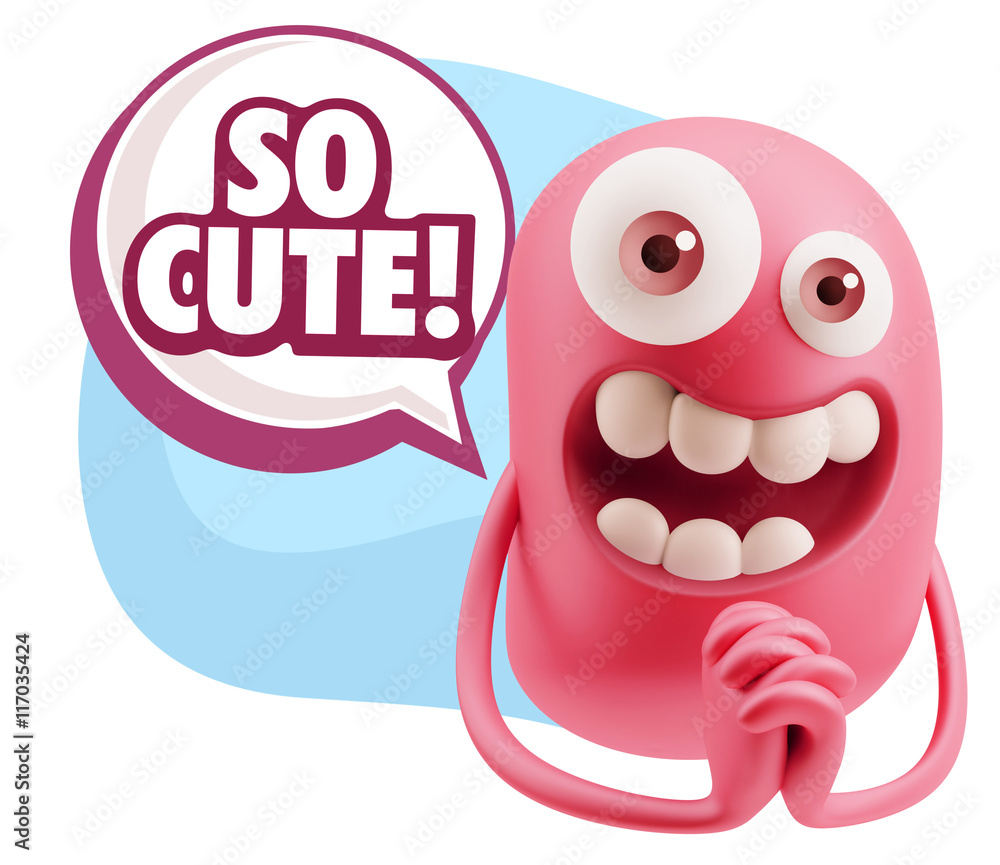 3d Rendering. Love Emoticon Face saying So Cute with Colorful Sp 3d Rendering. Love Emoticon Face saying So Cute with Colorful Sp