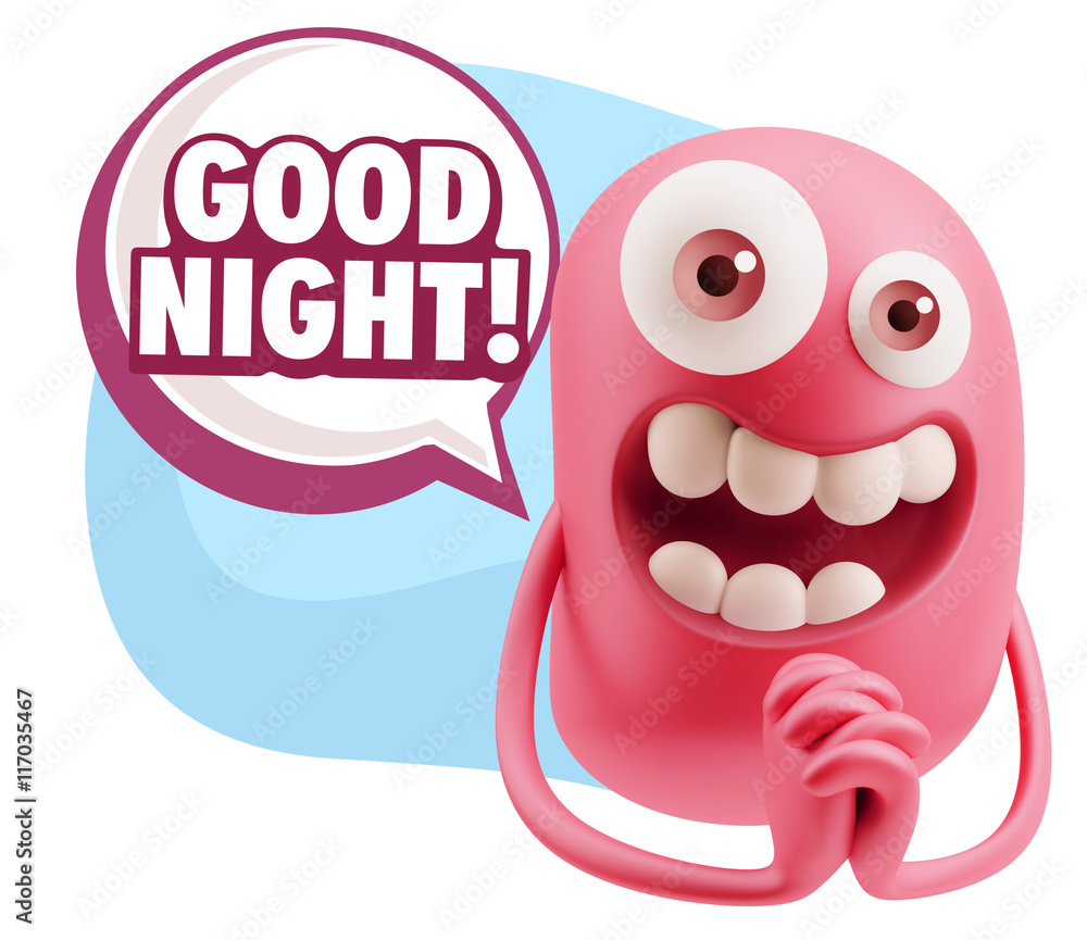 3d Rendering. Love Emoticon Face saying Good Night with Colorful 3d Rendering. Love Emoticon Face saying Good Night with Colorful