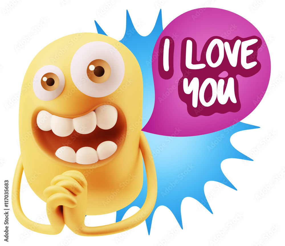 3d Rendering. Love Emoticon Face saying I Love You with Colorful 3d Rendering. Love Emoticon Face saying I Love You with Colorful
